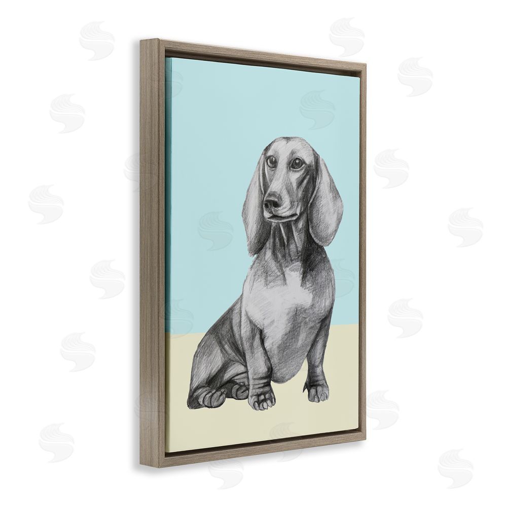 Violeta Vollmer Sitting Dachshund Sketch Brown Floating Frame Canvas Wall Art Print