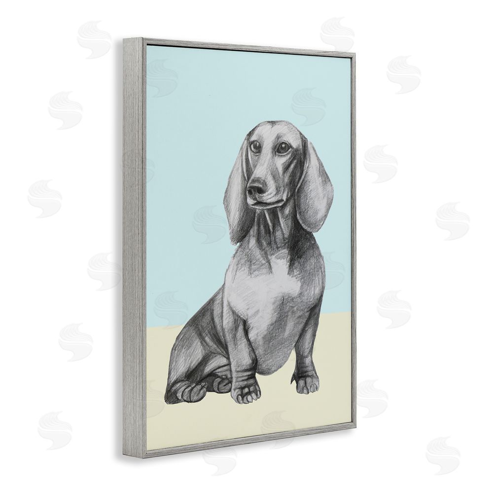 Violeta Vollmer Sitting Dachshund Sketch Gray Framed Giclee Wall Art Print