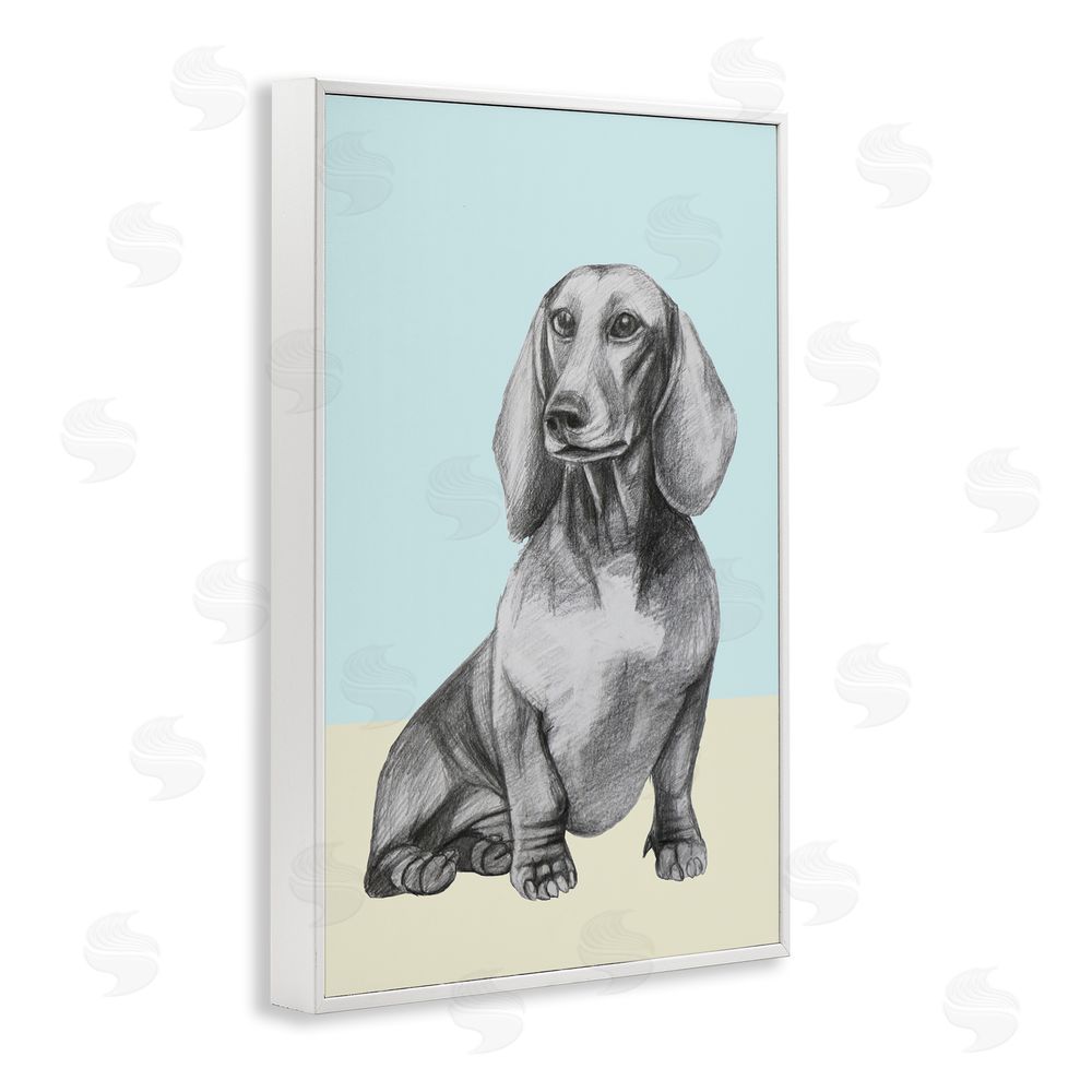 Violeta Vollmer Sitting Dachshund Sketch White Framed Giclee Wall Art Print