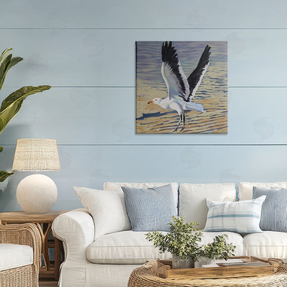 Violeta Vollmer Seagull Taking Flight Stretched Canvas Wall Art in Room