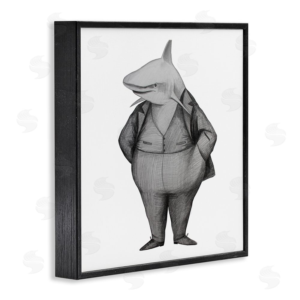 Violeta Vollmer Shark In Suit Drawing Black Framed Giclee Wall Art Print
