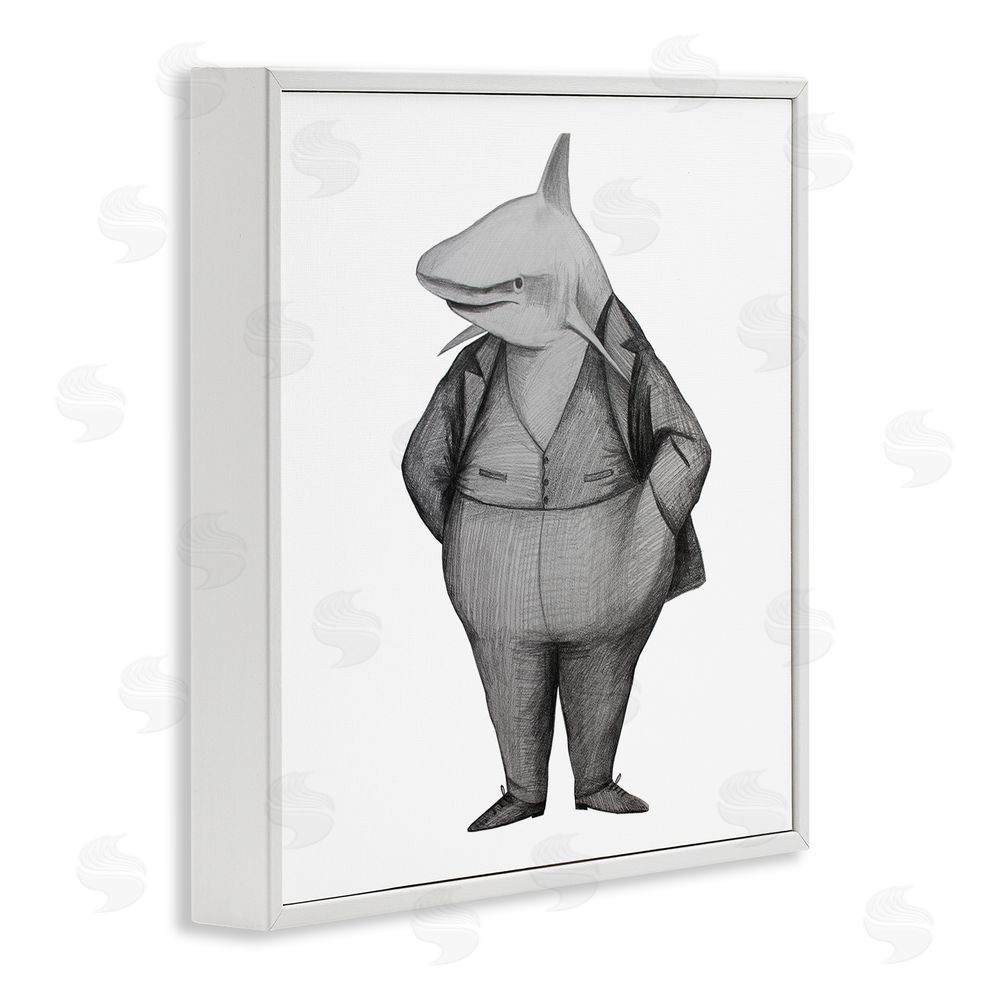 Violeta Vollmer Shark In Suit Drawing White Framed Giclee Wall Art Print