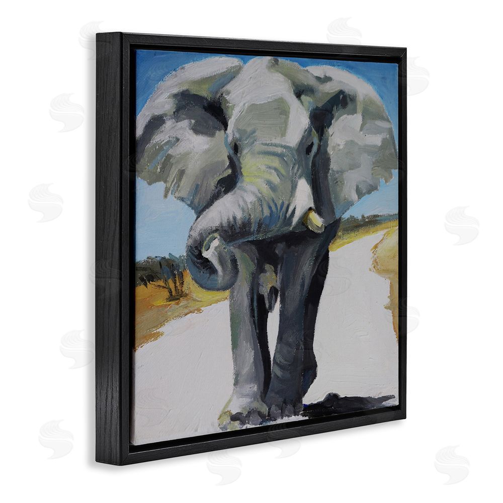Violeta Vollmer Majestic Elephant on Path Black Floating Frame Canvas Wall Art Print