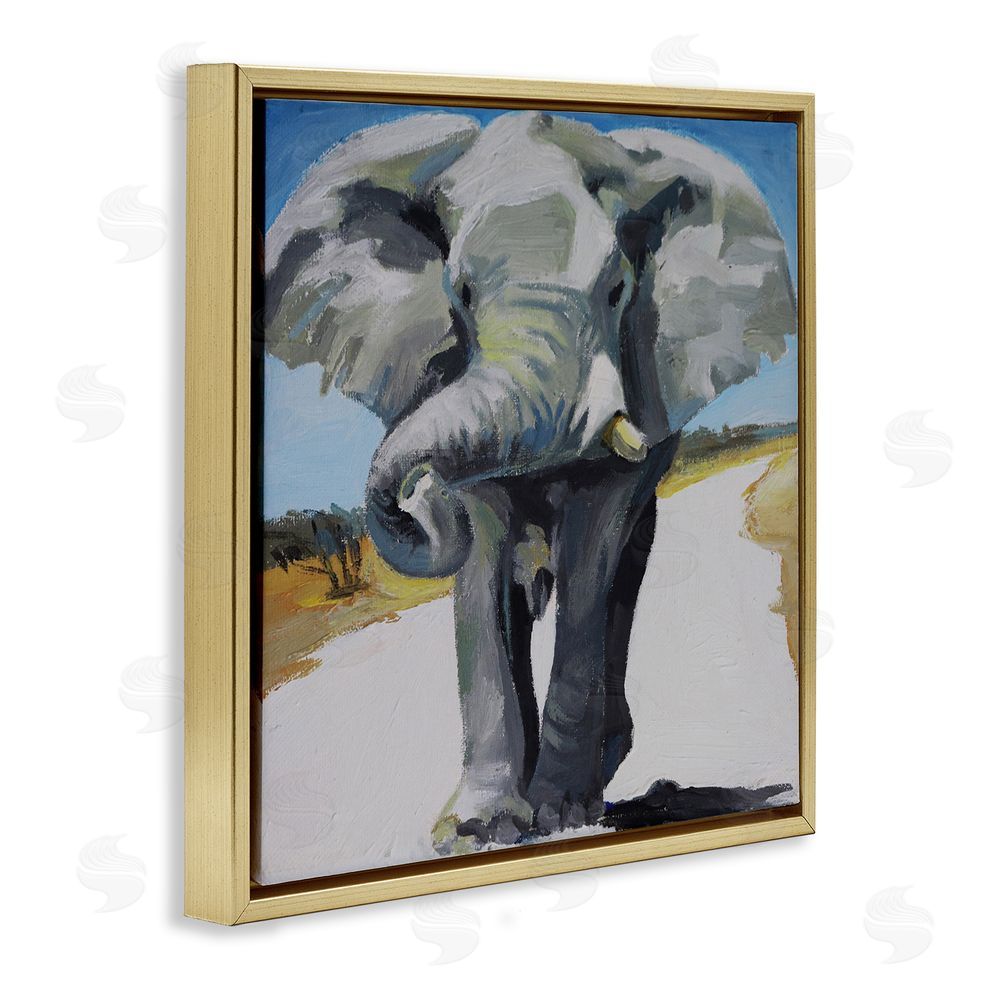 Violeta Vollmer Majestic Elephant on Path Gold Floating Frame Canvas Wall Art Print
