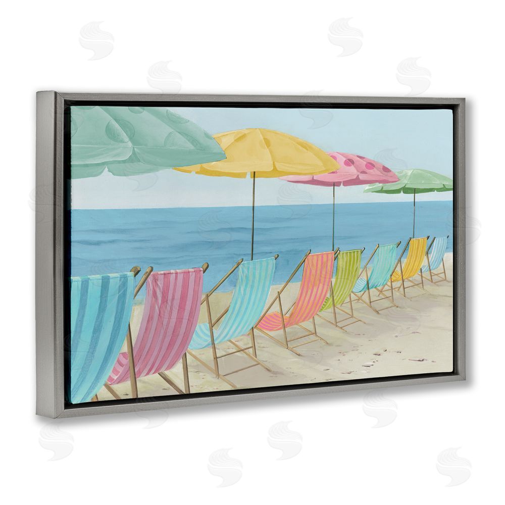Lorenzo Collective Beach Chairs Lineup & Umbrellas Gray Floating Frame Canvas Wall Art Print