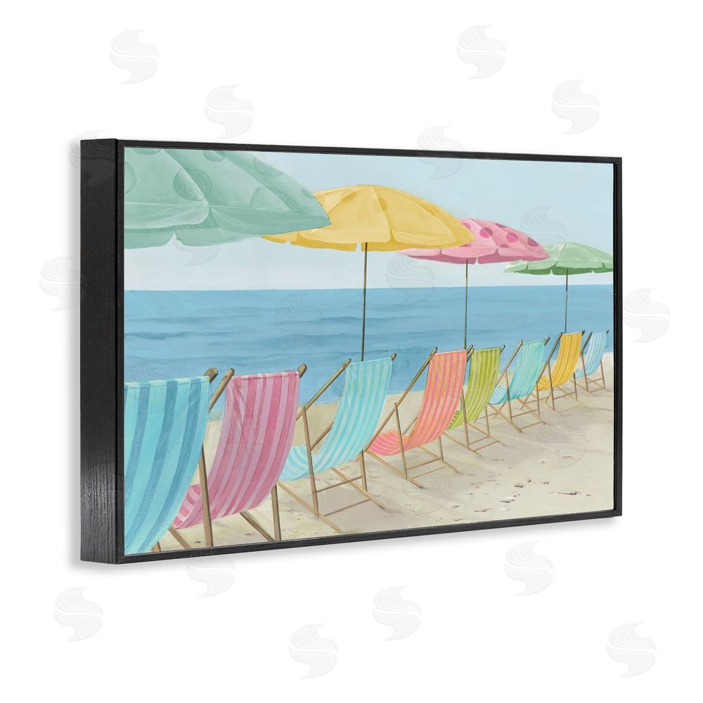Lorenzo Collective Beach Chairs Lineup & Umbrellas Black Framed Giclee Wall Art Print