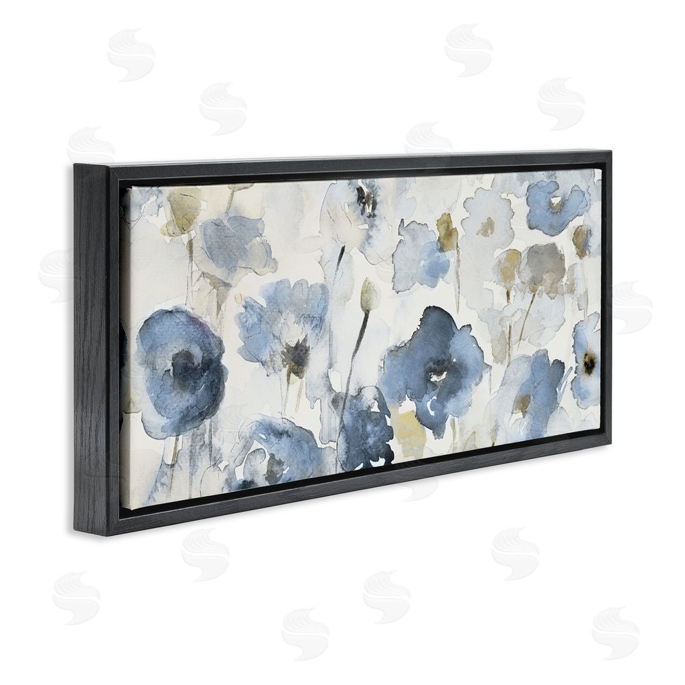Lanie Loreth Blue Poppy Study in Watercolor Black Floating Frame Canvas Wall Art Print
