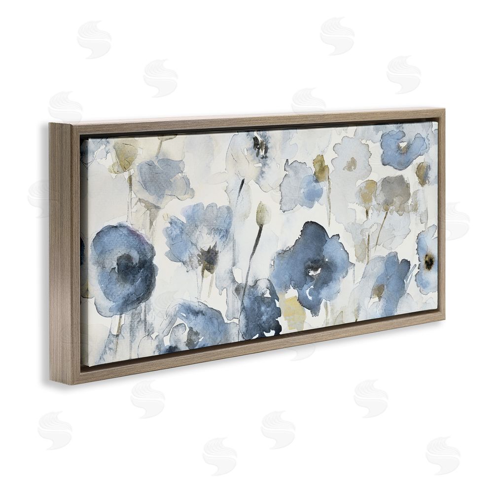 Lanie Loreth Blue Poppy Study in Watercolor Brown Floating Frame Canvas Wall Art Print