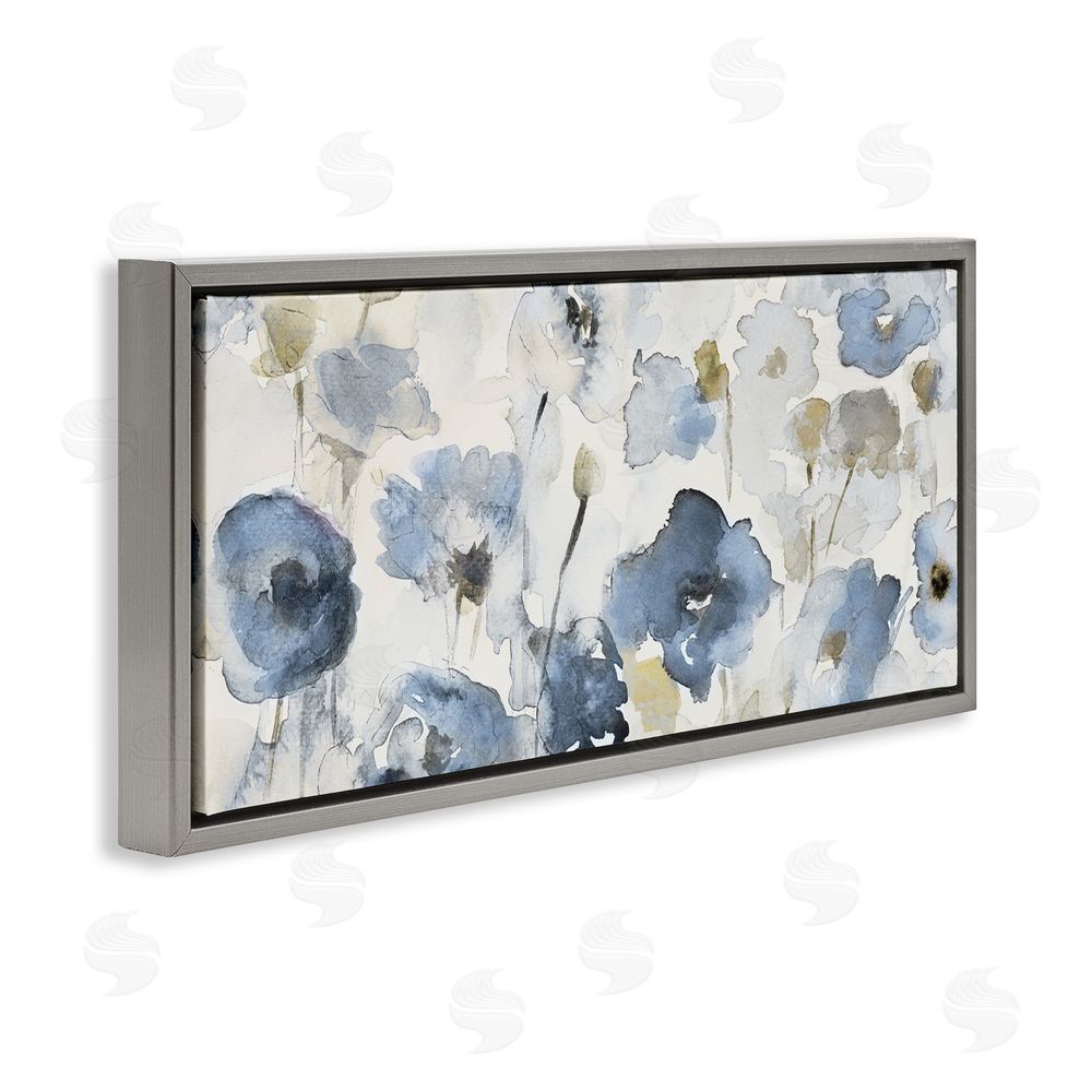 Lanie Loreth Blue Poppy Study in Watercolor Gray Floating Frame Canvas Wall Art Print