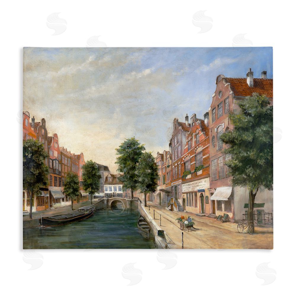 Lorenzo Collective Canal Street with Gabled Houses Stretched Canvas Wall Art Print