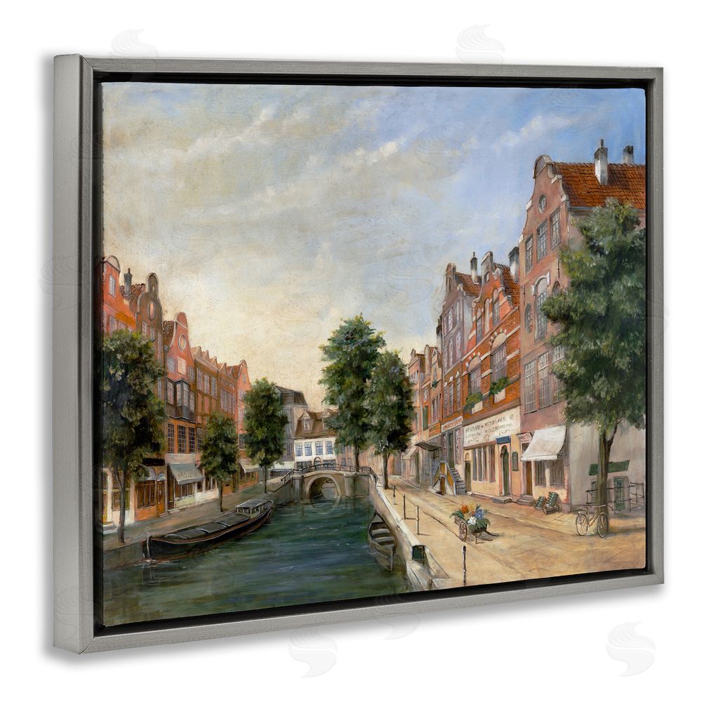 Lorenzo Collective Canal Street with Gabled Houses Gray Floating Frame Canvas Wall Art Print