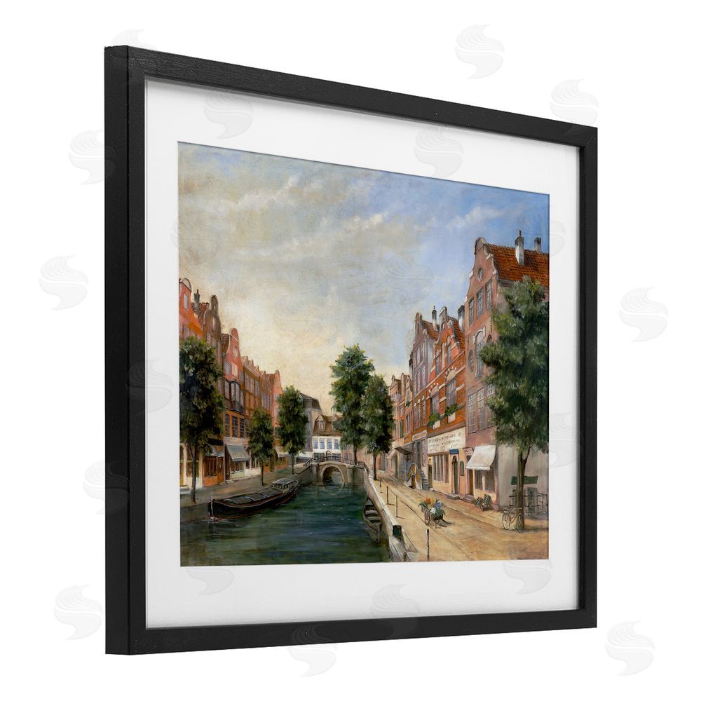 Lorenzo Collective Canal Street with Gabled Houses Black Framed Print Under Glass Wall Art