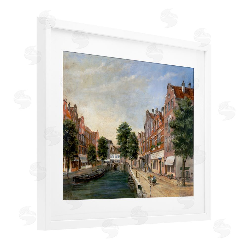 Lorenzo Collective Canal Street with Gabled Houses White Framed Print Under Glass Wall Art