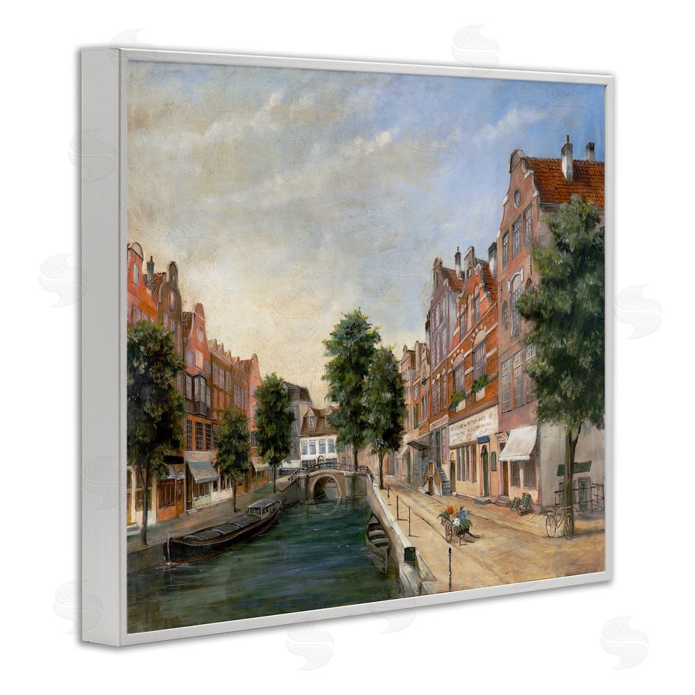 Lorenzo Collective Canal Street with Gabled Houses White Framed Giclee Wall Art Print
