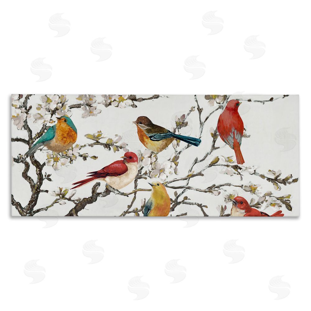 Lorenzo Collective Birds on Cherry Blossom Tree Stretched Canvas Wall Art Print