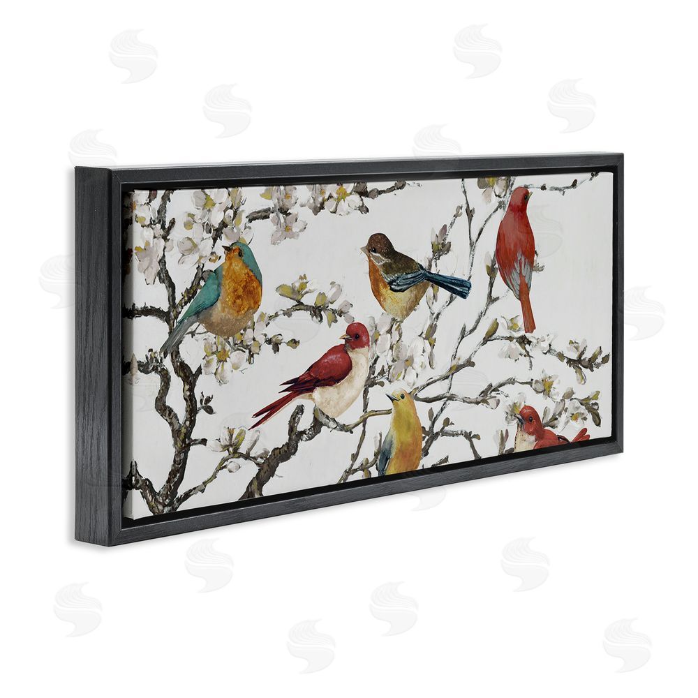 Lorenzo Collective Birds on Cherry Blossom Tree Black Floating Frame Canvas Wall Art Print