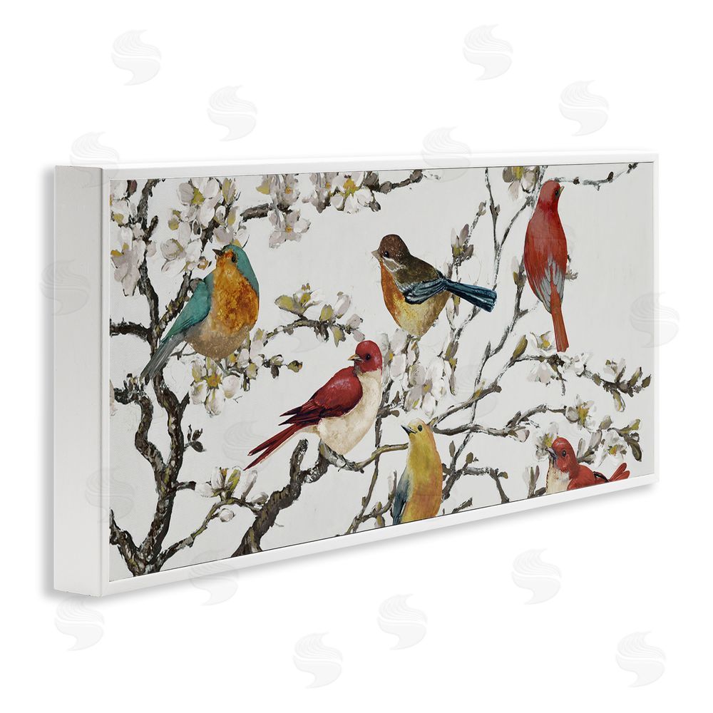 Lorenzo Collective Birds on Cherry Blossom Tree White Framed Giclee Wall Art Print
