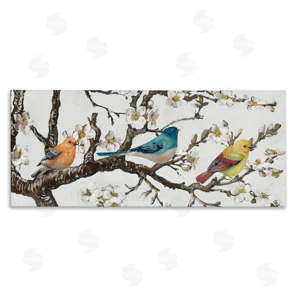Lorenzo Collective Birds on Cherry Blossom Branch Stretched Canvas Wall Art Print
