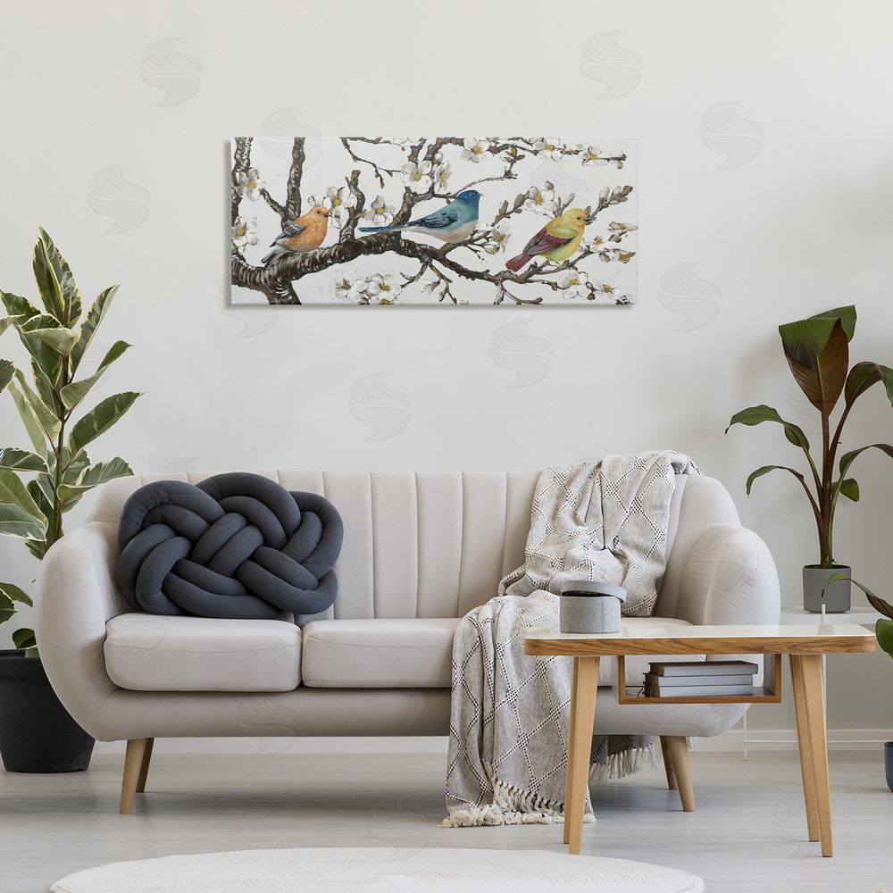 Lorenzo Collective Birds on Cherry Blossom Branch Stretched Canvas Wall Art in Room