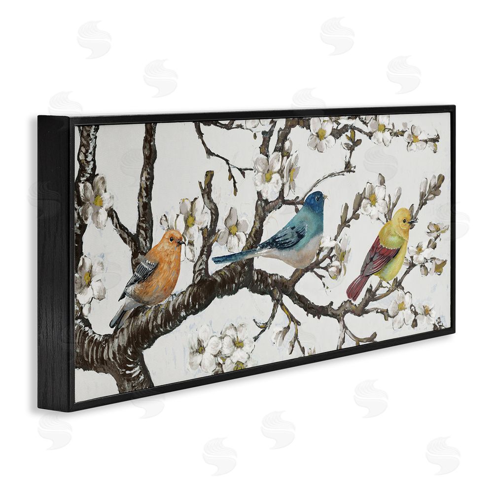 Lorenzo Collective Birds on Cherry Blossom Branch Black Framed Giclee Wall Art Print