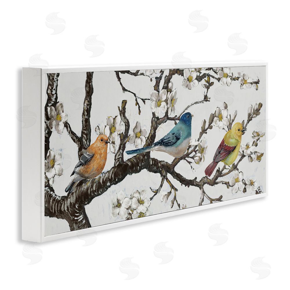 Lorenzo Collective Birds on Cherry Blossom Branch White Framed Giclee Wall Art Print
