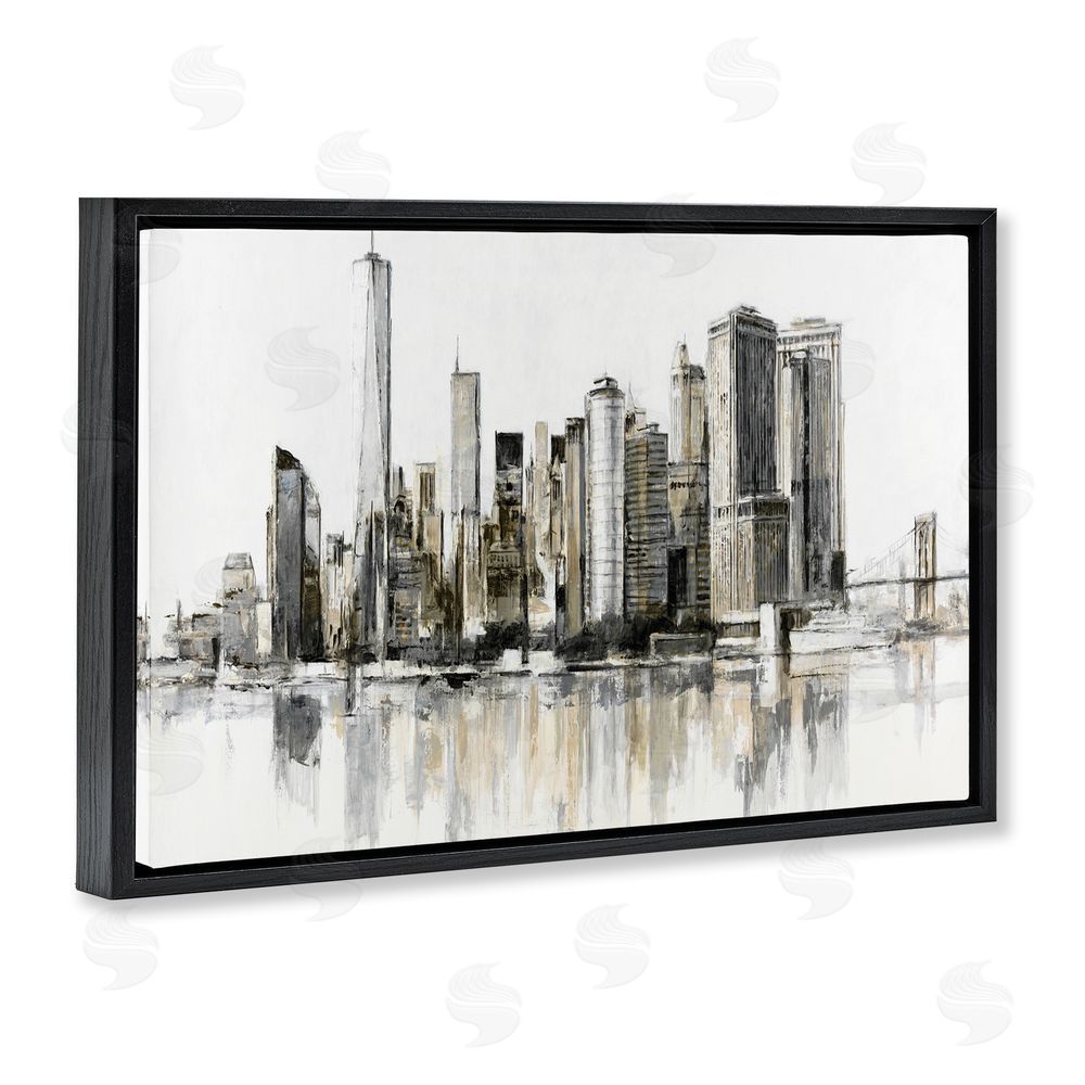 Lorenzo Collective Urban Skyline Reflection Black Floating Framed Canvas Wall Art Print