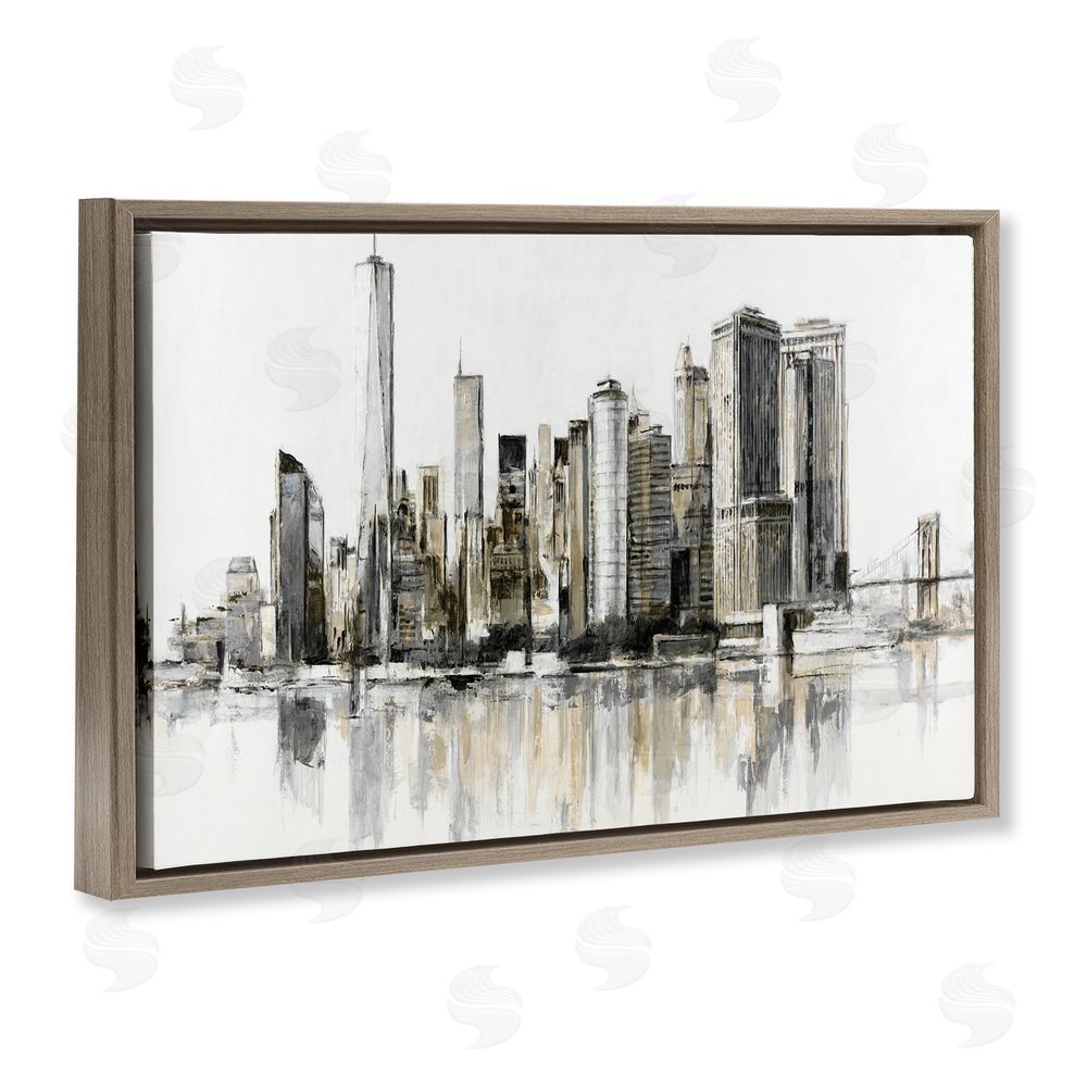 Lorenzo Collective Urban Skyline Reflection Brown Floating Framed Canvas Wall Art Print