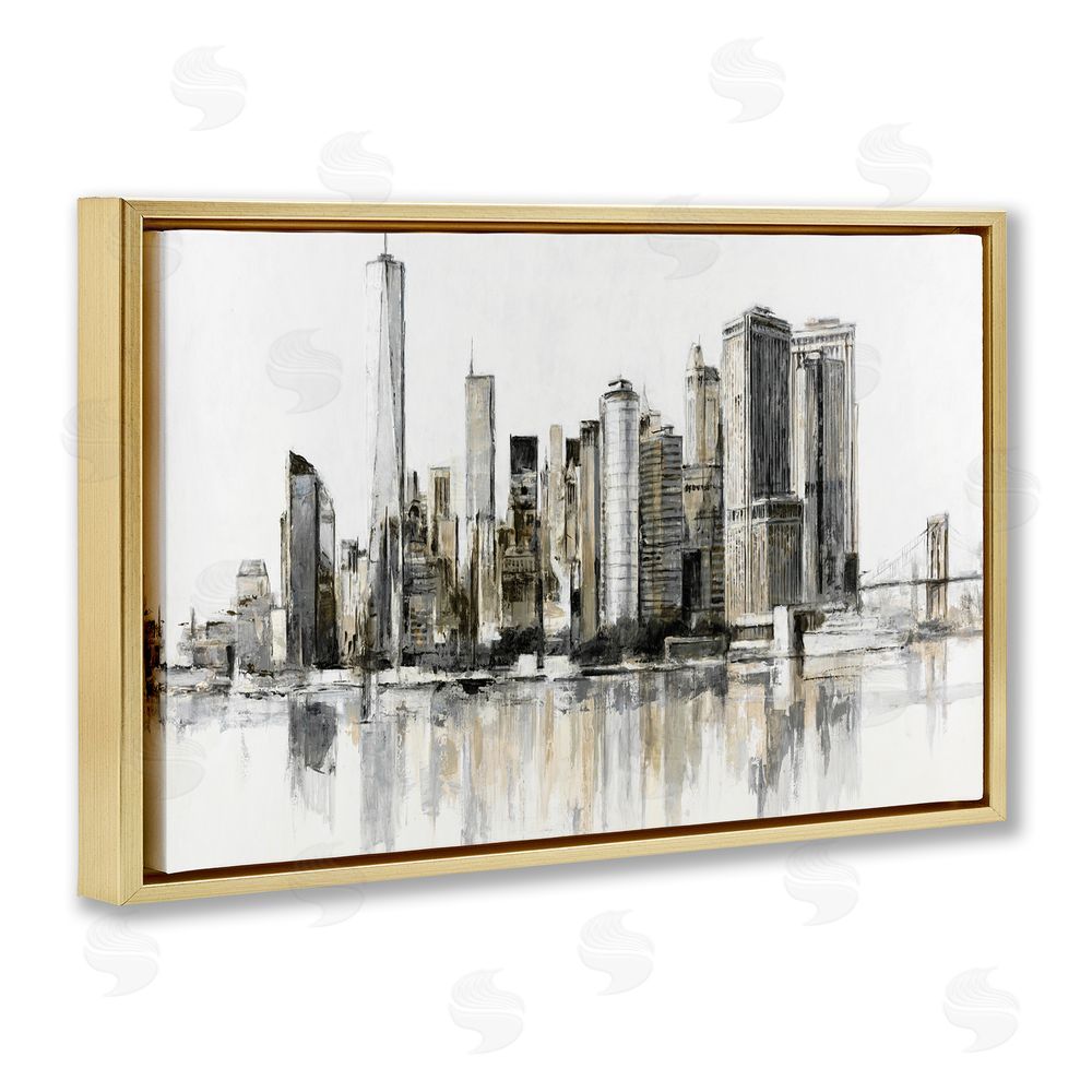 Lorenzo Collective Urban Skyline Reflection Gold Floating Framed Canvas Wall Art Print