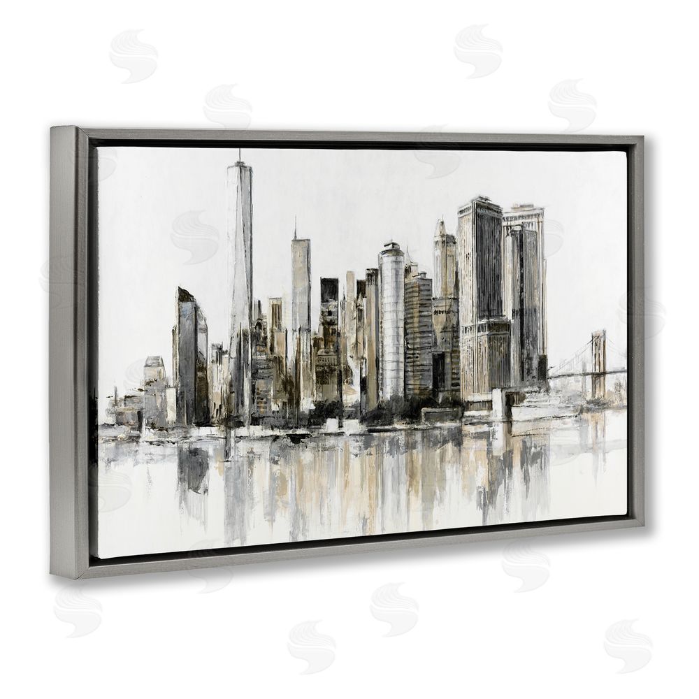 Lorenzo Collective Urban Skyline Reflection Gray Floating Framed Canvas Wall Art Print