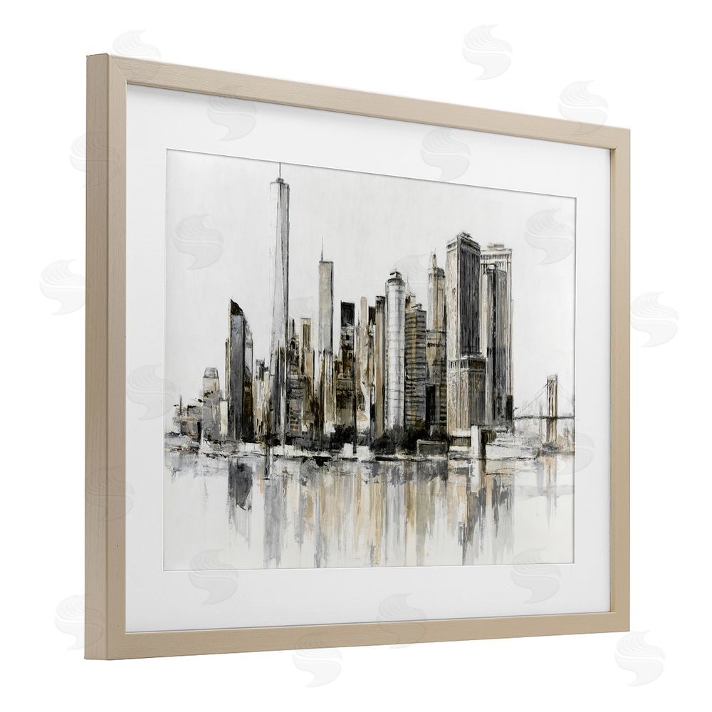 Lorenzo Collective Urban Skyline Reflection Brown Framed Print Under Glass with White Mat Wall Art