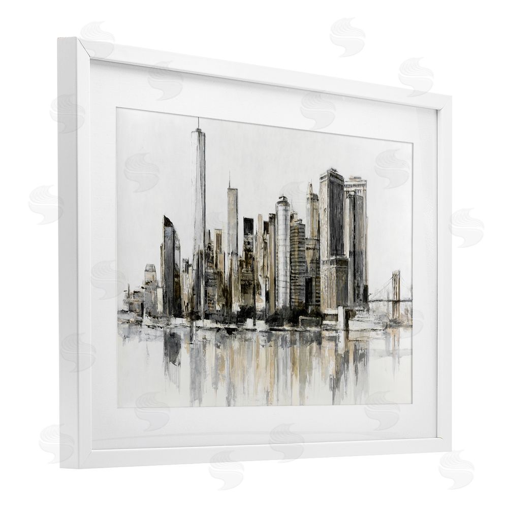 Lorenzo Collective Urban Skyline Reflection White Framed Print Under Glass with White Mat Wall Art