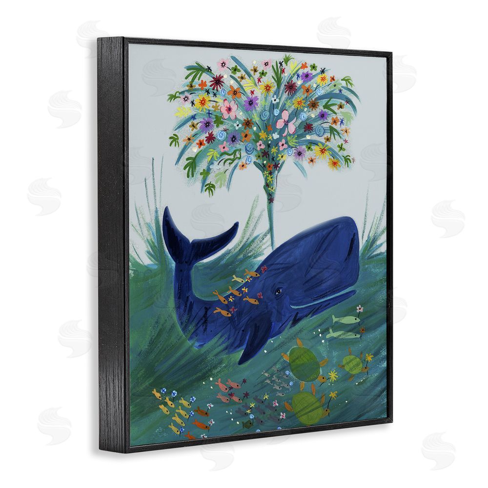 Kay Widdowson A Flowery Whale Black Framed Giclee Wall Art Print
