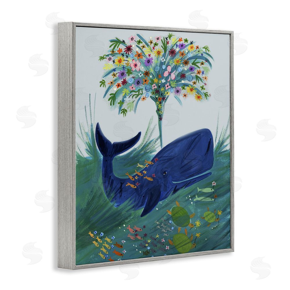 Kay Widdowson A Flowery Whale Gray Framed Giclee Wall Art Print