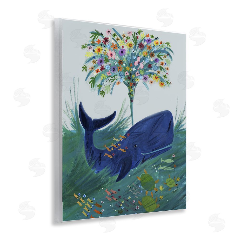 Kay Widdowson A Flowery Whale Wooden Wall Plaque Art Print