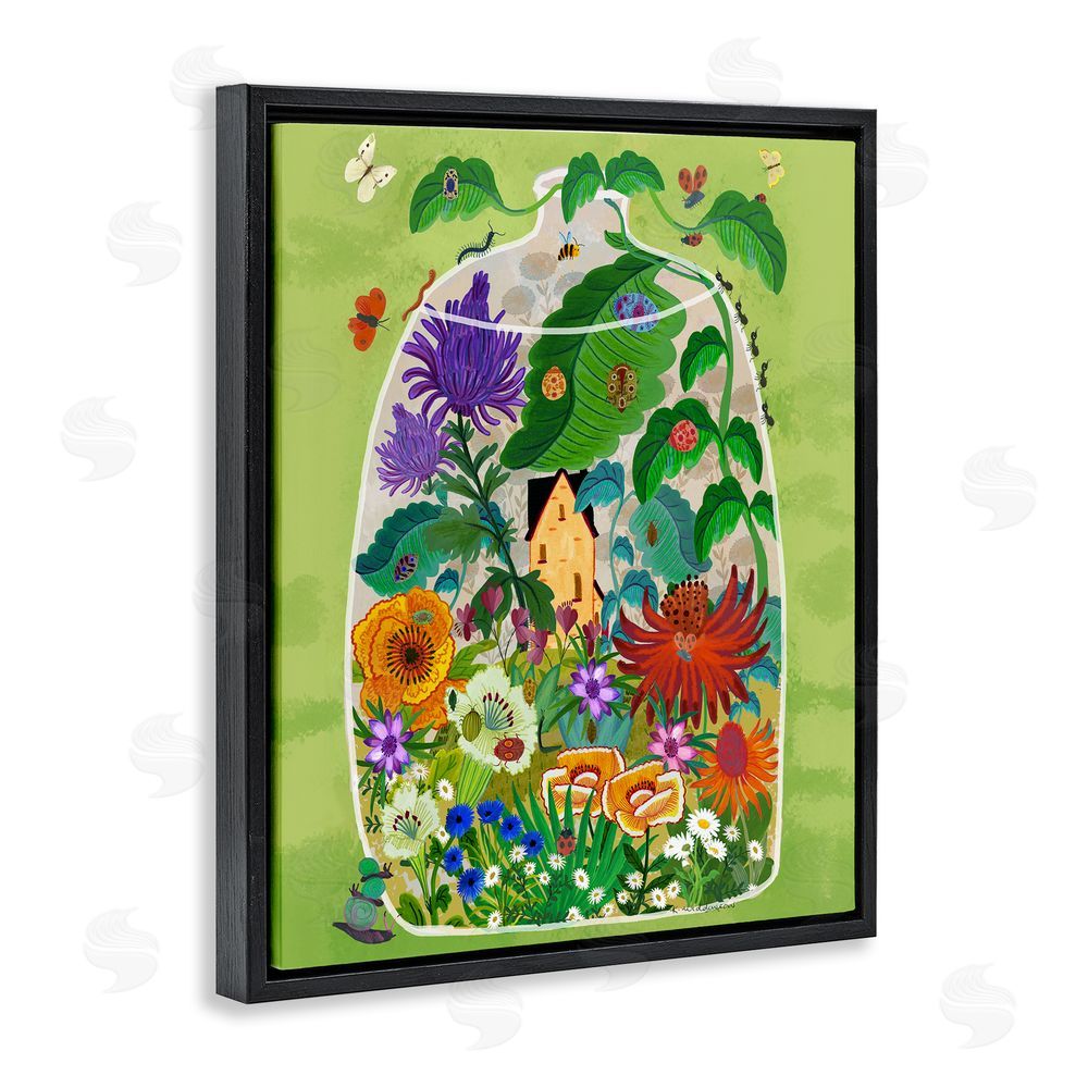 Kay Widdowson Terrarium Bug Garden Black Floating Frame Canvas Wall Art Print
