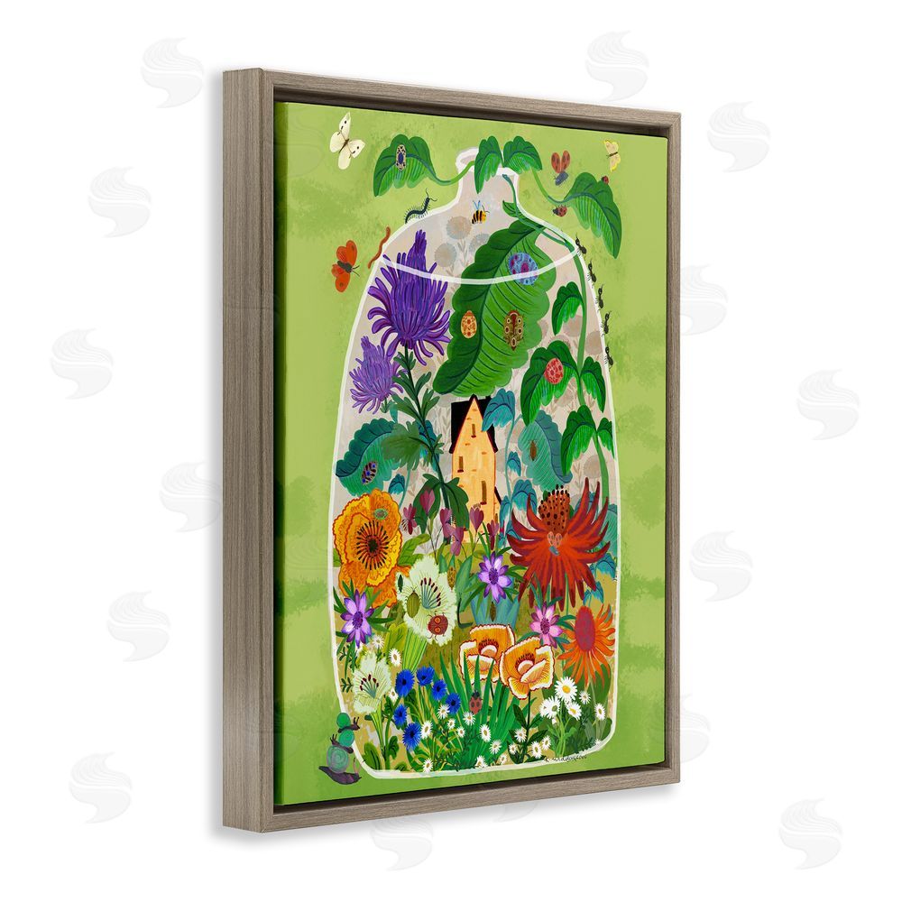 Kay Widdowson Terrarium Bug Garden Brown Floating Frame Canvas Wall Art Print