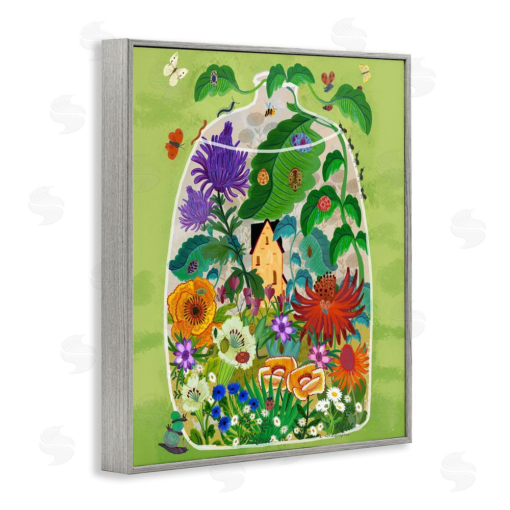 Kay Widdowson Terrarium Bug Garden Gray Framed Giclee Wall Art Print