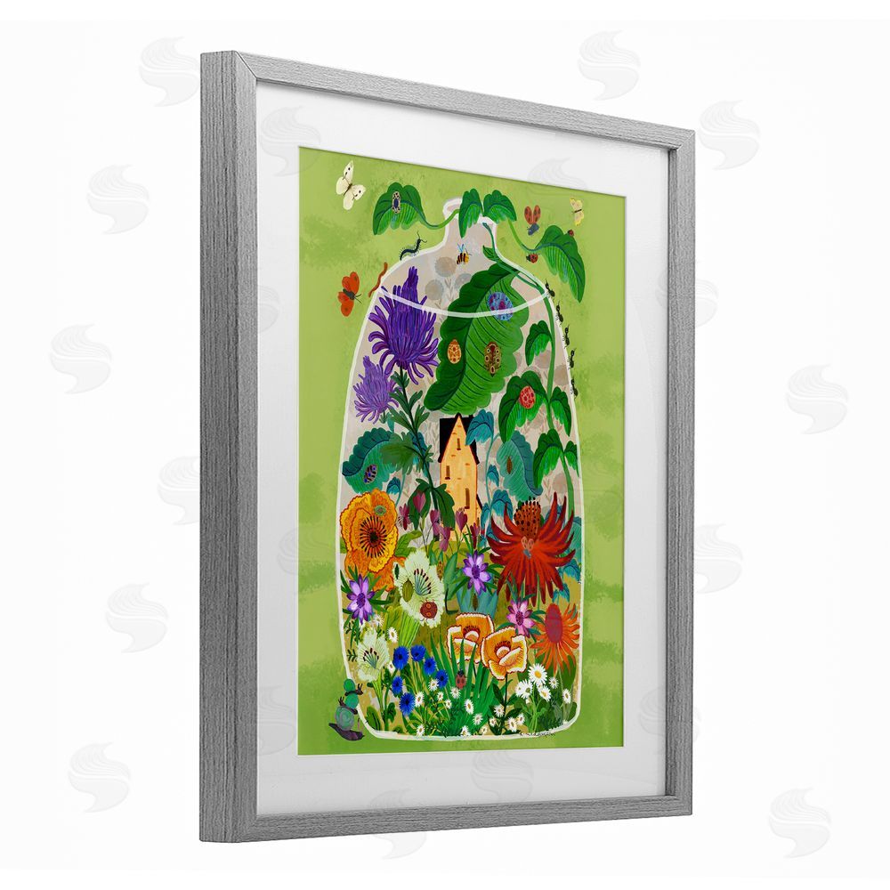 Kay Widdowson Terrarium Bug Garden Gray Framed Print Under Glass Wall Art