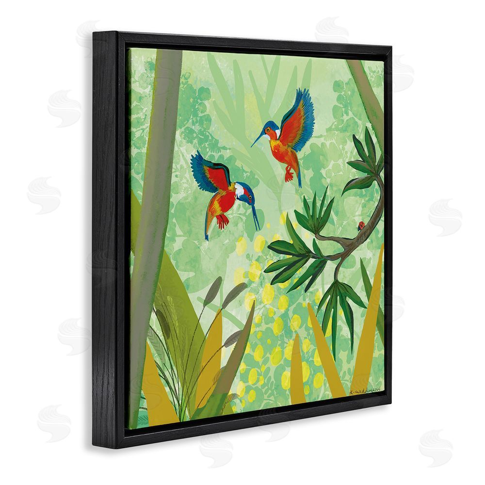 Kay Widdowson Kingfishers in Jungle Branches Black Floating Frame Canvas Wall Art Print