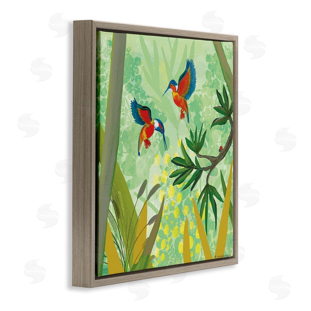 Kay Widdowson Kingfishers in Jungle Branches Brown Floating Frame Canvas Wall Art Print