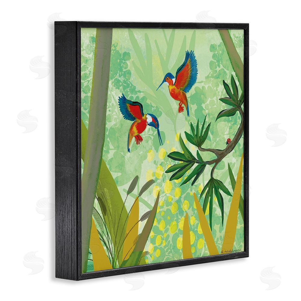 Kay Widdowson Kingfishers in Jungle Branches Black Framed Giclee Wall Art Print