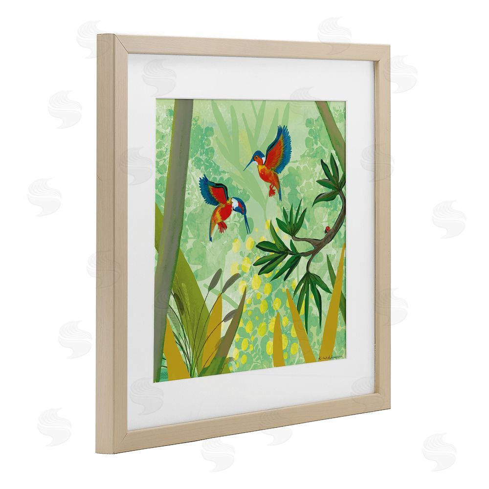 Kay Widdowson Kingfishers in Jungle Branches Brown Framed Print Under Glass Wall Art