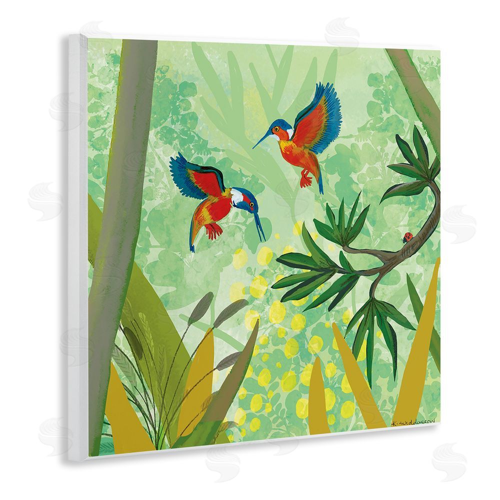 Kay Widdowson Kingfishers in Jungle Branches Wooden Wall Plaque Art Print