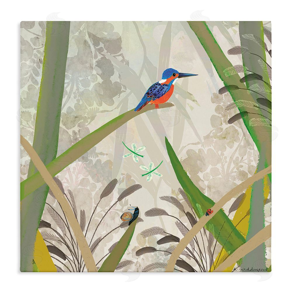 Kay Widdowson Kingfisher Among Branches Stretched Canvas Wall Art Print