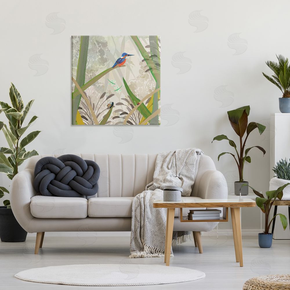 Kay Widdowson Kingfisher Among Branches Stretched Canvas Wall Art in Room