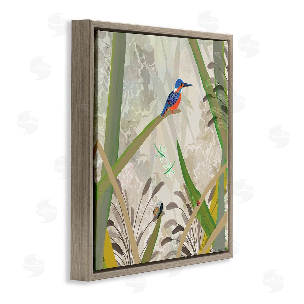 Kay Widdowson Kingfisher Among Branches Brown Floating Frame Canvas Wall Art Print