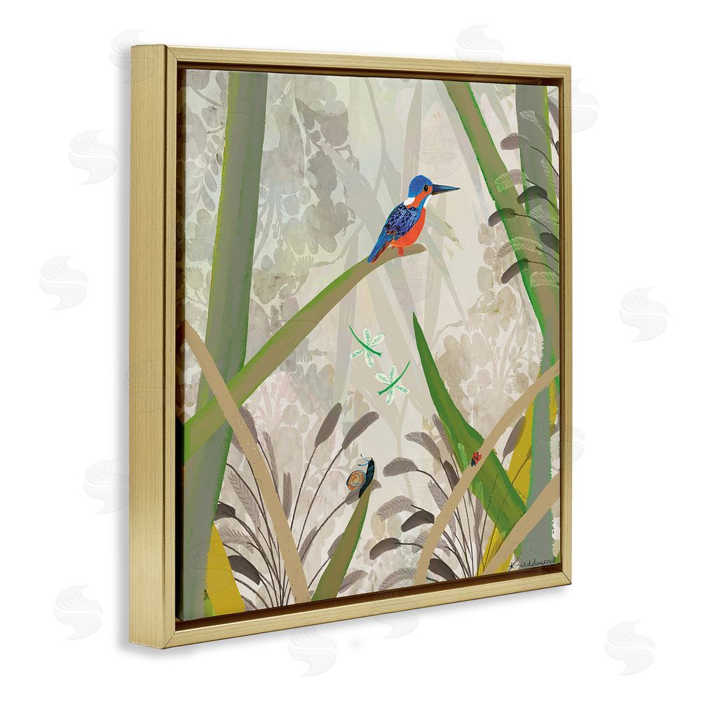 Kay Widdowson Kingfisher Among Branches Gold Floating Frame Canvas Wall Art Print