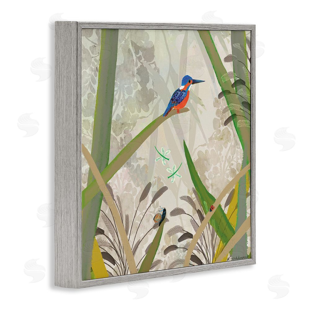 Kay Widdowson Kingfisher Among Branches Gray Framed Giclee Wall Art Print