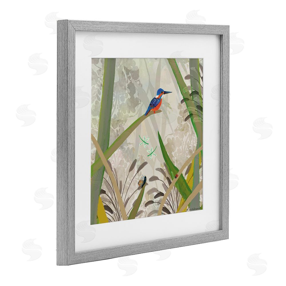 Kay Widdowson Kingfisher Among Branches Gray Framed Print Under Glass Wall Art
