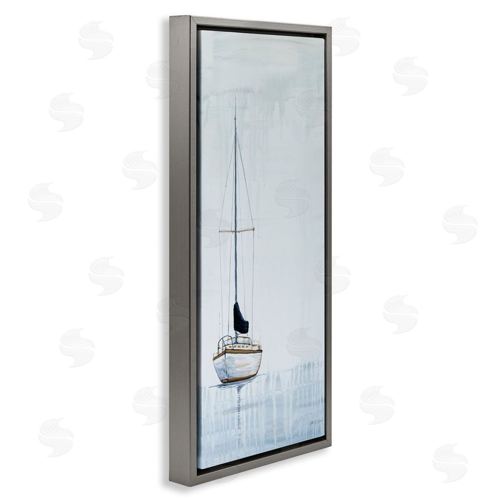 Yvette St. Amant Anchor Down Calm Sailing Vessel Gray Floating Frame Canvas Wall Art Print